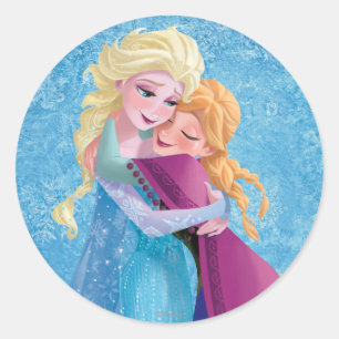 Anna and Elsa   Hugging Classic Round Sticker
