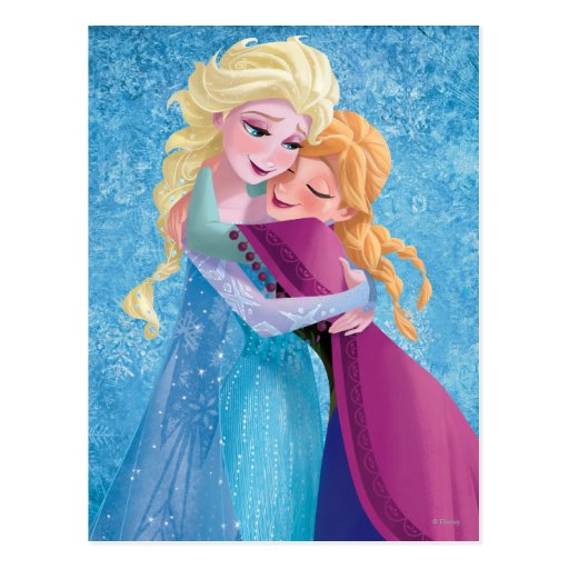 Anna and Elsa | Hugging Postcard | Zazzle