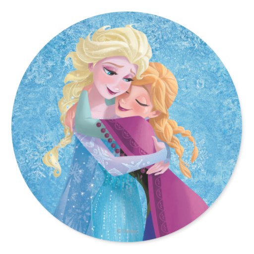 Anna and Elsa Hugging Classic Round Sticker | Zazzle