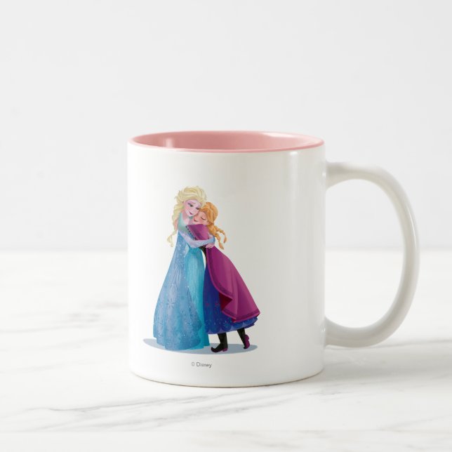 Anna and Elsa Hugging Two-Tone Coffee Mug (Right)