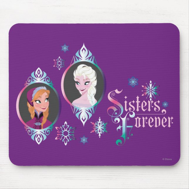 Anna and Elsa | Portraits in Snowflakes Mouse Pad (Front)