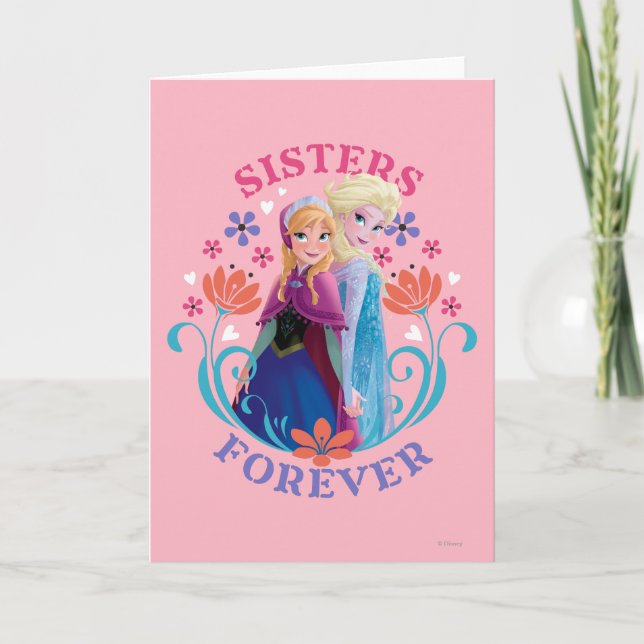 Anna and Elsa | Sisters with Flowers Card (Front)