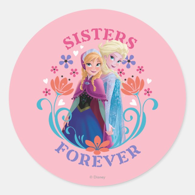 Anna and Elsa | Sisters with Flowers Classic Round Sticker (Front)