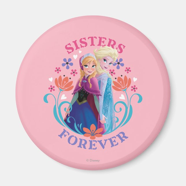 Anna and Elsa | Sisters with Flowers Magnet (Front)