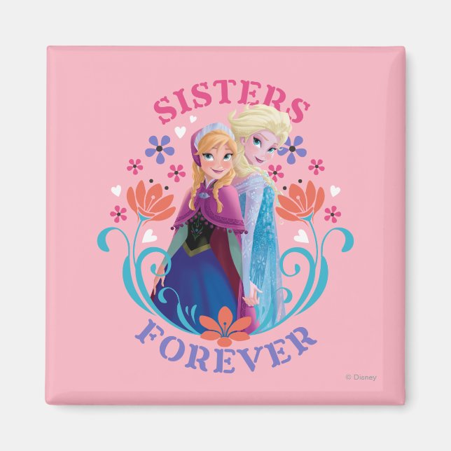Anna and Elsa | Sisters with Flowers Magnet (Front)