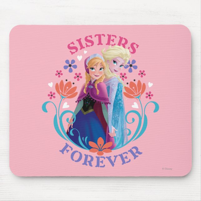 Anna and Elsa | Sisters with Flowers Mouse Pad (Front)