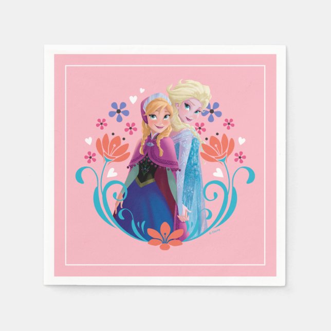 Anna and Elsa | Sisters with Flowers  Napkins (Front)