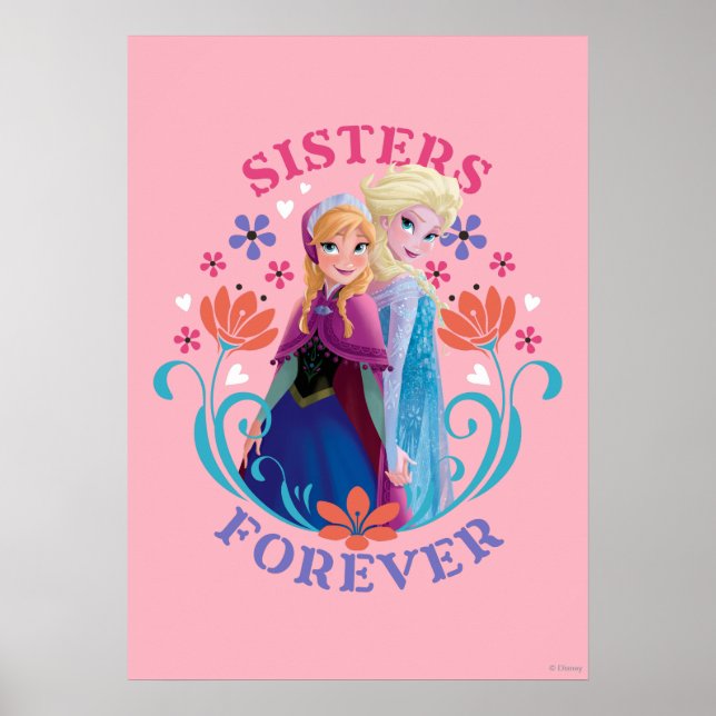 Anna and Elsa | Sisters with Flowers Poster (Front)