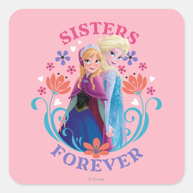 Anna and Elsa | Sisters with Flowers Square Sticker (Front)