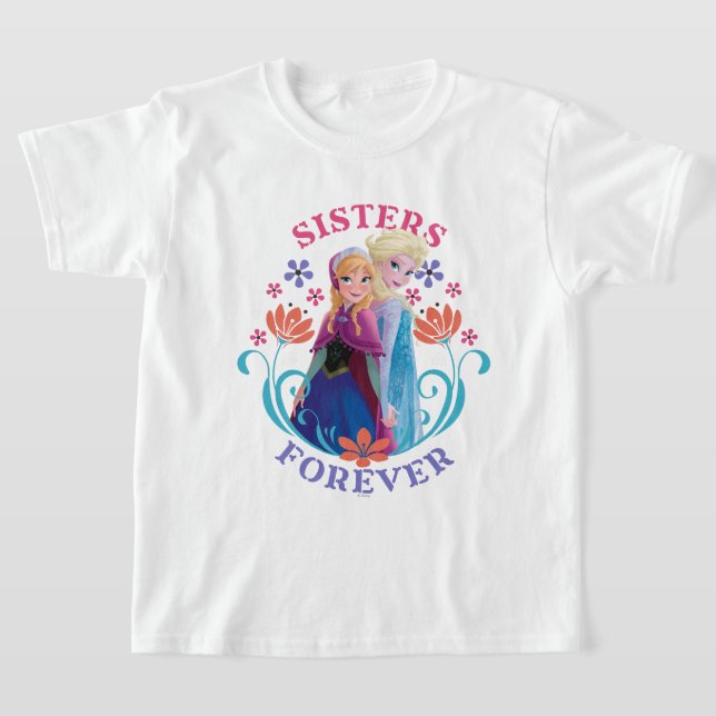 Anna and Elsa | Sisters with Flowers T-Shirt (Laydown)