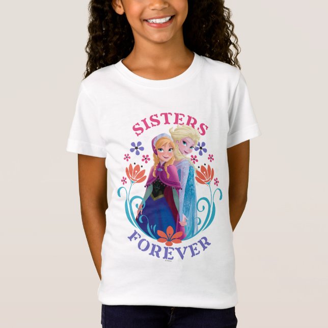 Anna and Elsa | Sisters with Flowers T-Shirt (Front)