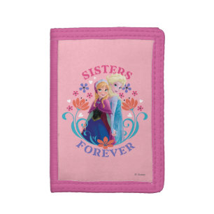Anna and Elsa Sisters with Flowers Trifold Wallet