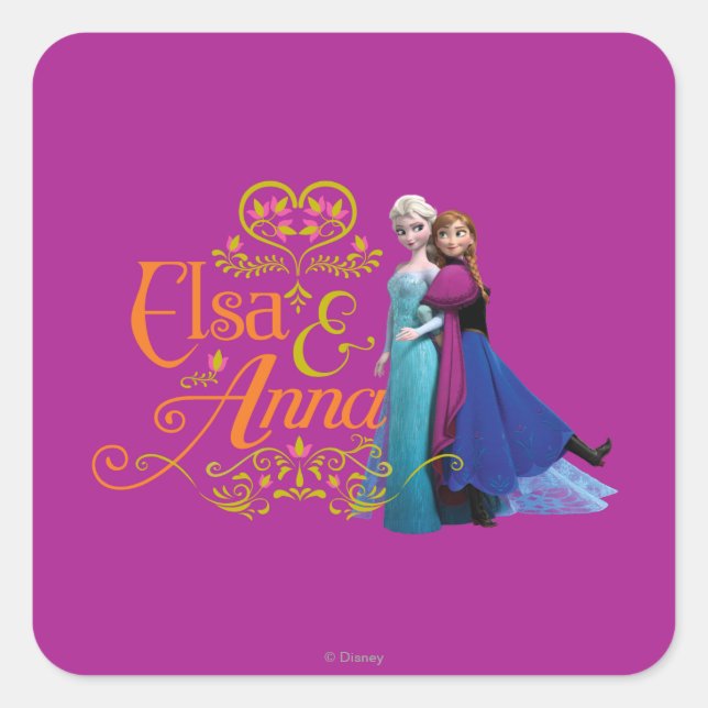 Anna and Elsa | Standing Back to Back Square Sticker (Front)