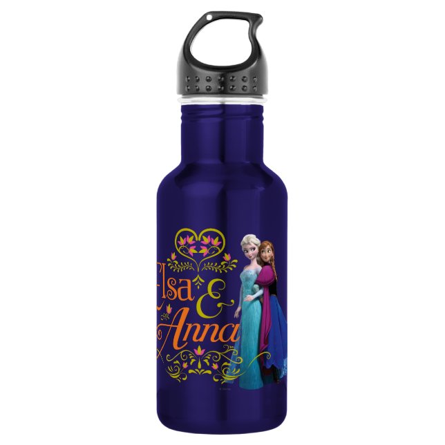 Anna and Elsa | Standing Back to Back Stainless Steel Water Bottle (Front)