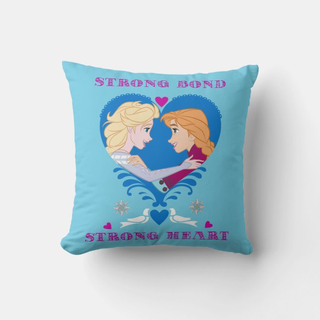 Anna and Elsa | Strong Bond, Strong Heart Throw Pillow (Front)
