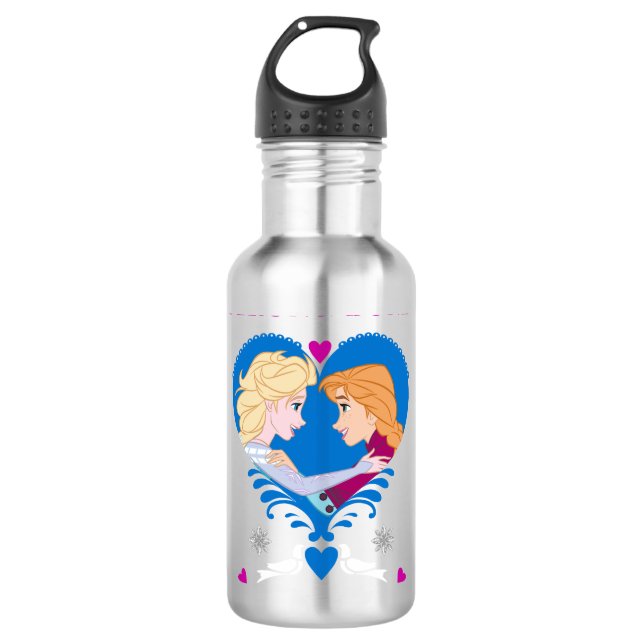 Anna and Elsa | Strong Bond, Strong Heart Water Bottle (Front)