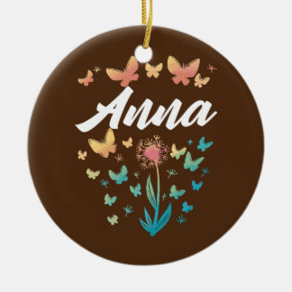 Anna Birthday Sister Butterfly Dandelion Name Ceramic Ornament