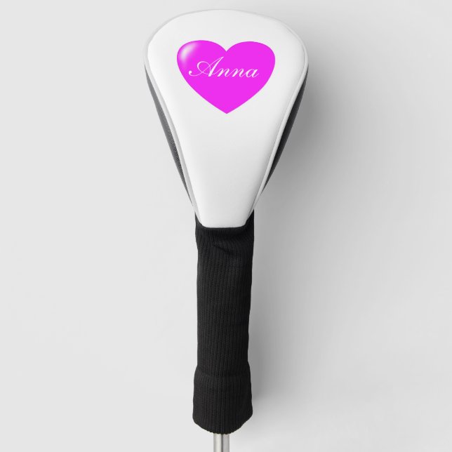 Anna, Custom Name Template, Feminine Pink Heart Golf Head Cover (Front)