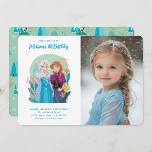 Anna & Elsa Frozen Floral Girls Birthday - Photo Invitation