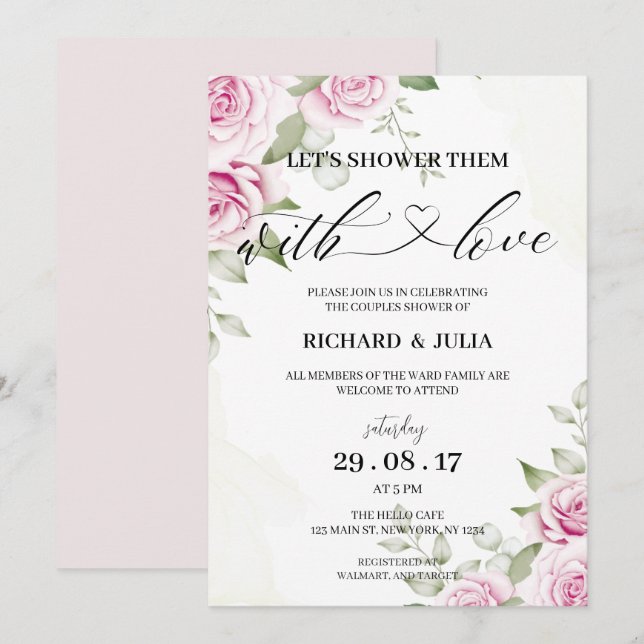 ANNA Let's Shower Invitation / Watercolor, Pink (Front/Back)