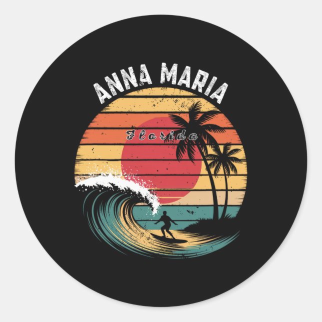 Anna Maria Beach Florida Beach Surfing  Classic Round Sticker (Front)