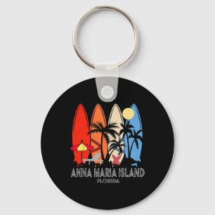 Anna Maria Island Beach Florida Retro Surfboard Vi Keychain
