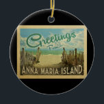 Anna Maria Island Beach Vintage Travel Ceramic Ornament<br><div class="desc">This Greetings From Anna Maria Island vintage postcard design features a sandy beach with a beautiful turquoise ocean water and above the sea,  a blue sky with billowy white clouds. In vintage travels style.</div>