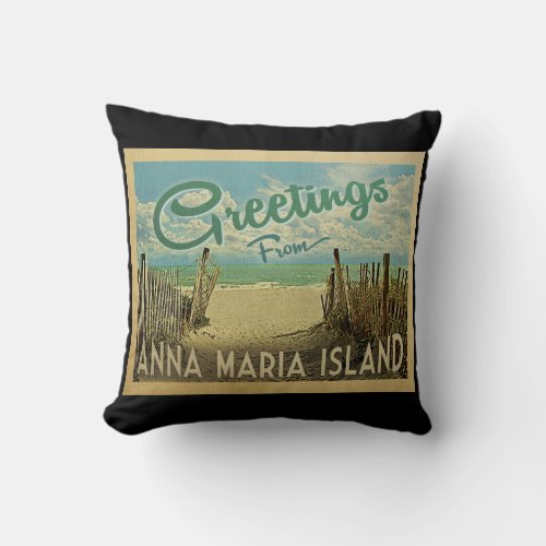 Anna Maria Island Beach Vintage Travel Throw Pillow