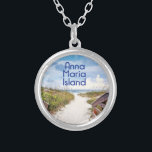 Anna Maria Island Florida Beach entrance photo Silver Plated Necklace<br><div class="desc">Anna Maria Island Florida photo at Bradenton Beach of a beautiful beach entrance path to the ocean with wood walkway railings,  sand,  sea oats,  and that first glimpse of the ocean makes a great souvenir or memento of a beautiful place.</div>