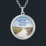 Anna Maria Island Florida Beach entrance photo Silver Plated Necklace<br><div class="desc">Anna Maria Island Florida photo at Bradenton Beach of a beautiful beach entrance path to the ocean with wood walkway railings,  sand,  sea oats,  and that first glimpse of the ocean makes a great souvenir or memento of a beautiful place.</div>