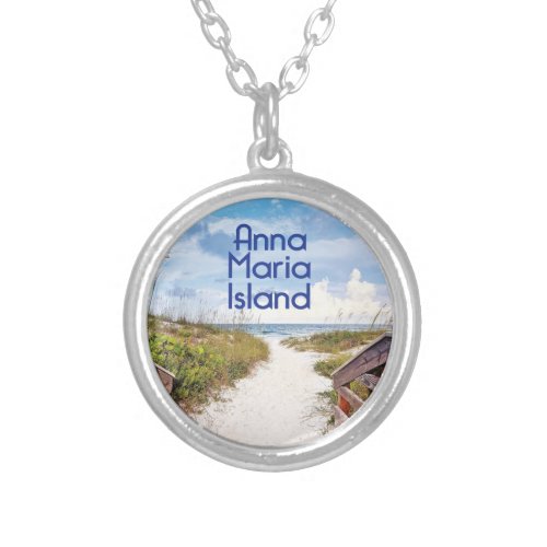 Anna Maria Island Florida Beach entrance photo Silver Plated Necklace