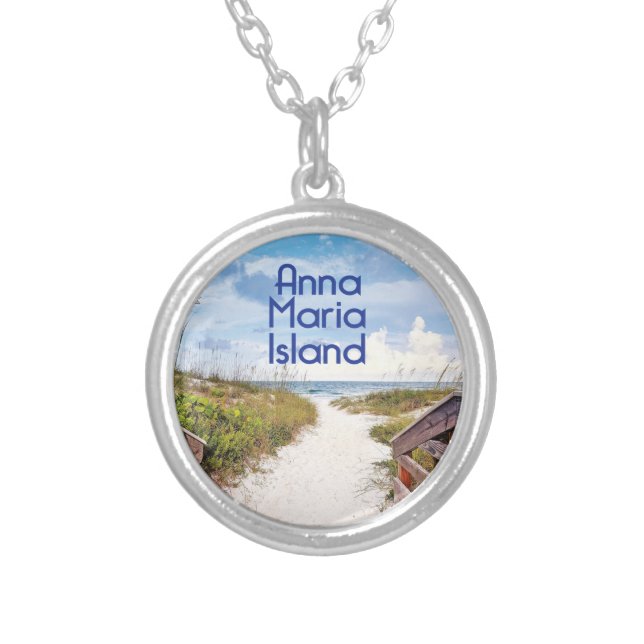 Anna Maria Island Florida Beach entrance photo Silver Plated Necklace (Front)