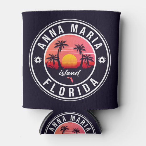 Anna Maria island Florida Beach Retro Sunset 60s Can Cooler