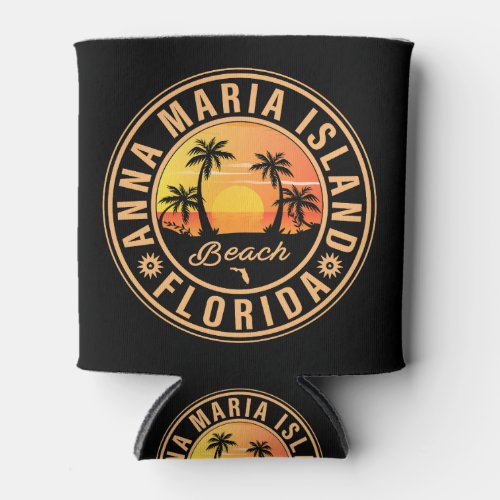 Anna Maria island Florida Beach Retro Sunset 60s Can Cooler