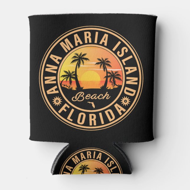 Anna Maria island Florida Beach Retro Sunset 60s Can Cooler (Front)