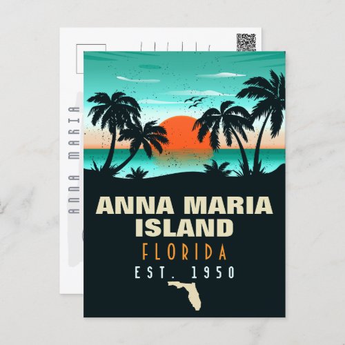 Anna Maria island Florida Beach Retro Sunset 60s Postcard