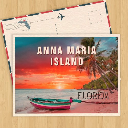 Anna Maria Island Florida Palm Tree Beach Vintage Postcard