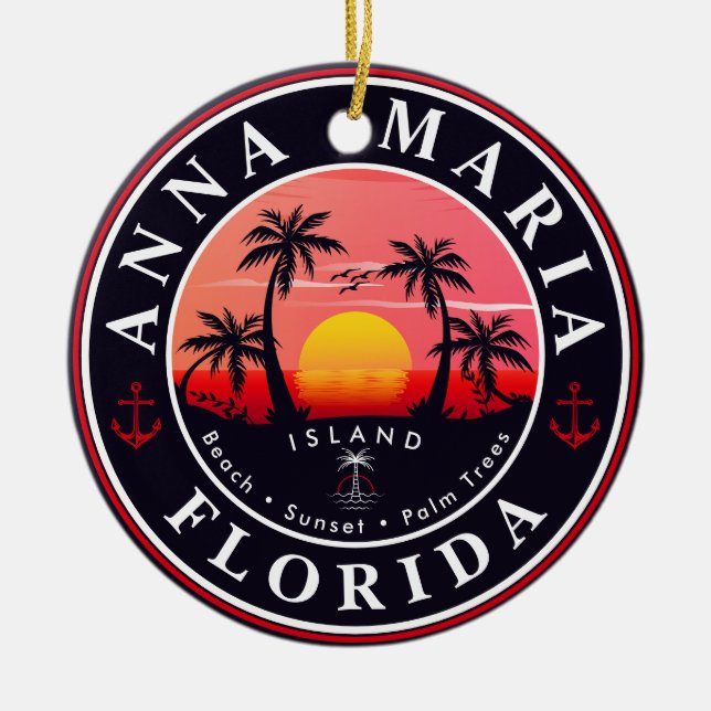 Anna Maria island Florida Retro Sunset Souvenirs Ceramic Ornament (Front)