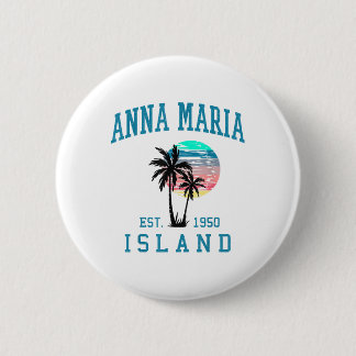 Anna Maria Island Florida Vintage Beach Palm Trees Button