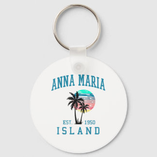 Anna Maria Island Florida Vintage Beach Palm Trees Keychain