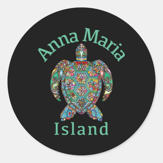 Anna Maria Island Tribal Turtle Classic Round Sticker (Front)