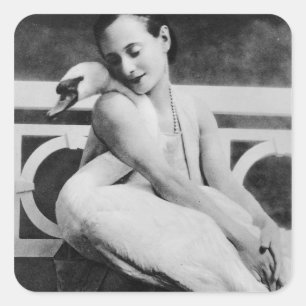 Anna Pavlova with her pet swan Jack, c.1905 Square Sticker