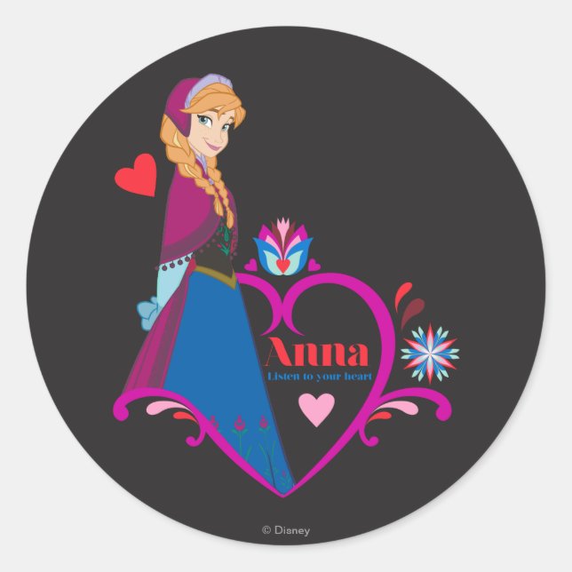Anna | Pink Heart Classic Round Sticker (Front)