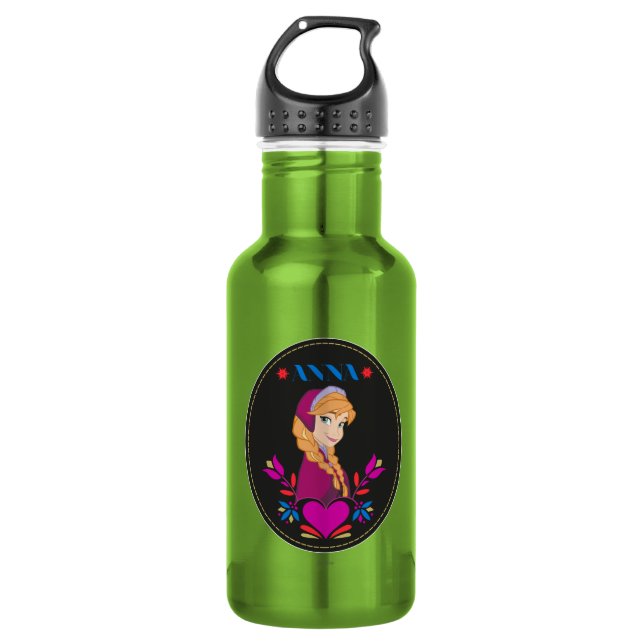 Anna | Portrait in Black Circle Stainless Steel Water Bottle (Front)