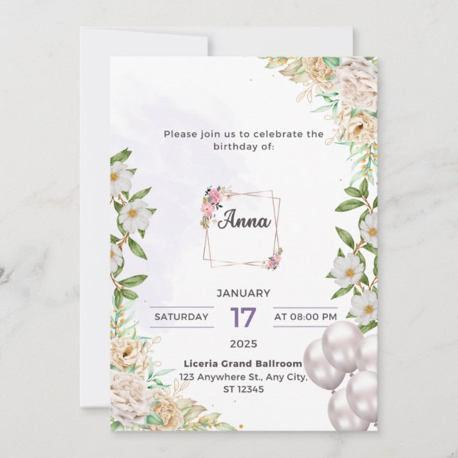 Anna’s birthday Invitation  card (Front)