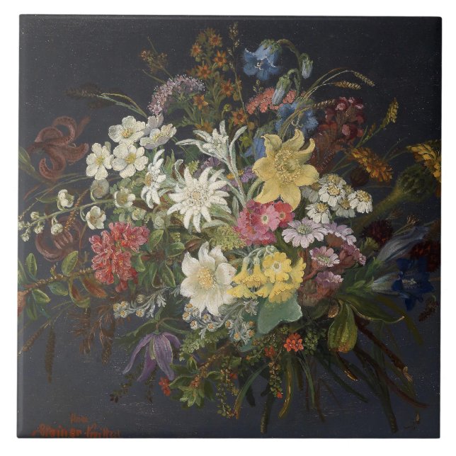Anna Stainer-Knittel Vintage Alpine Flowers Ceramic Tile (Front)