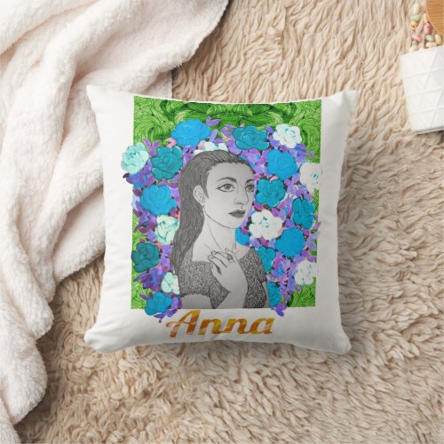 Anna with text throw pillow