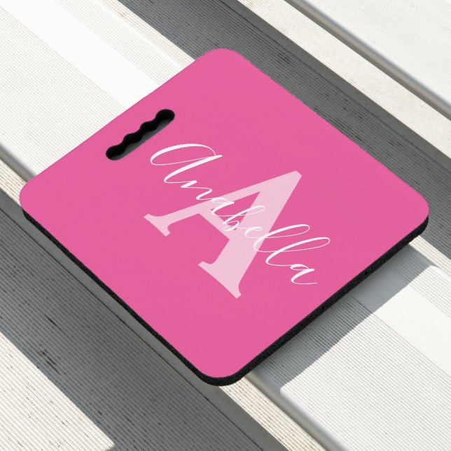 Annabella name and initial monogram pink seat cushion (In Situ)