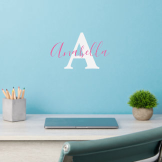 Annabella name and initial monogram pink white wall decal