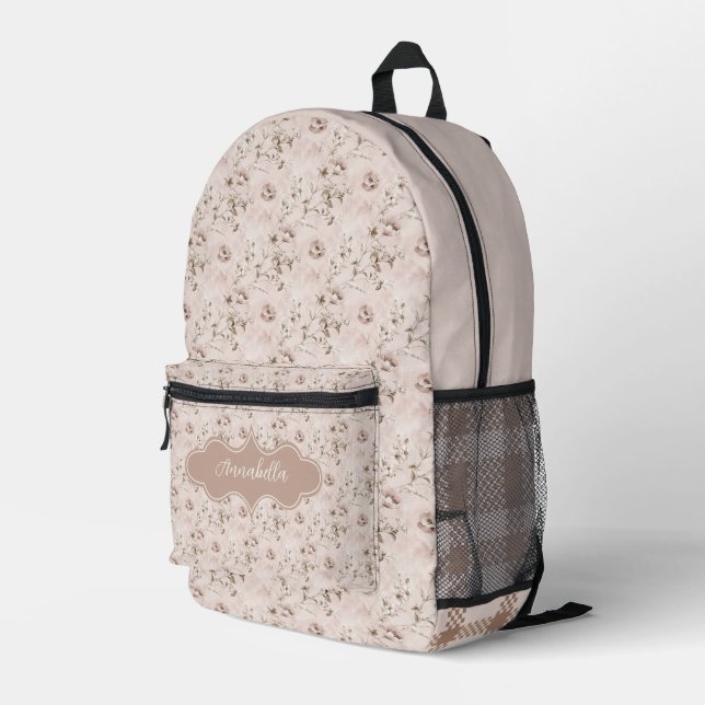 Annabella Vintage Dusty Rose Pink Printed Backpack (Back Corner Right)